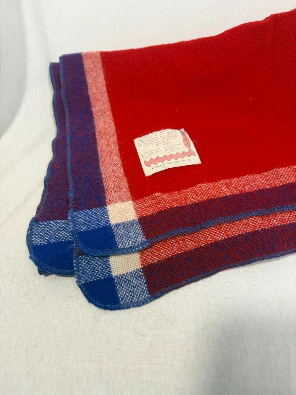 Faribault Woolen Mill Navajo Wool Blanket Set 2 Red Plaid Throw Vintage Stadium
